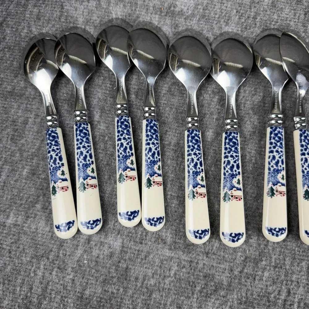 Christmas Snow Flatware Set 40 Piece Service For 8 Ceramic Stainless Handles